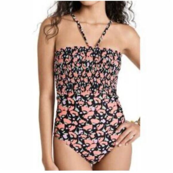 Tanya Taylor Other - Tanya Taylor Black Floral Smocked One Piece Swimsuit - L